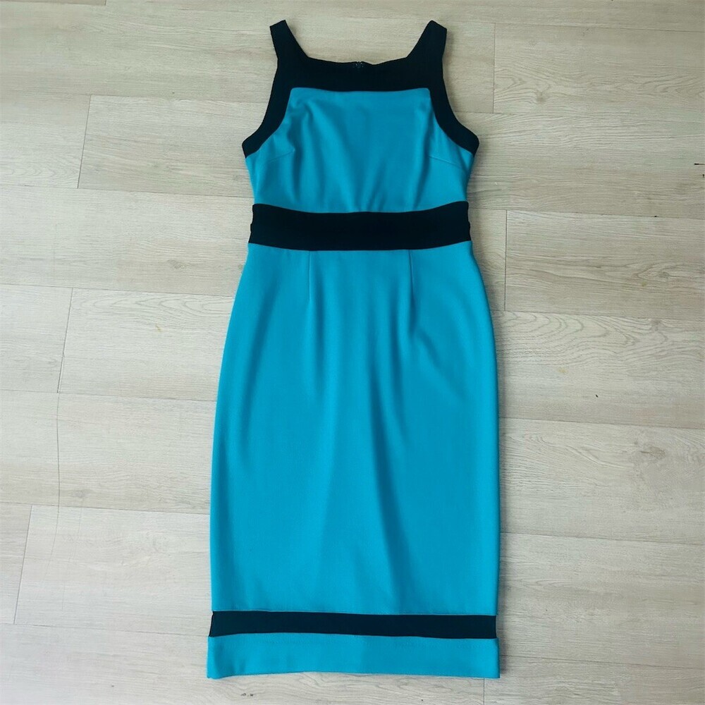 Nicole by Nicole Miller Dress Womens Size M Teal Black Colorblock Sheath - Picture 3 of 7